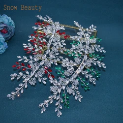 Tocado de boda hecho a mano con diamantes de imitación verdes para mujer, diademas de novia de cristal rojo, accesorios para el cabello de fiesta, tocado nupcial, A441