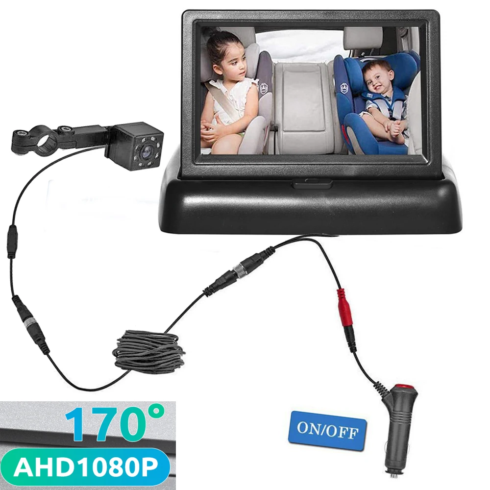 Babi 4.3 Inch AHD 1080P Foldable Car Rear View Monitor Reversing LCD TFT Display with Night Vision Backup Rearview Camera