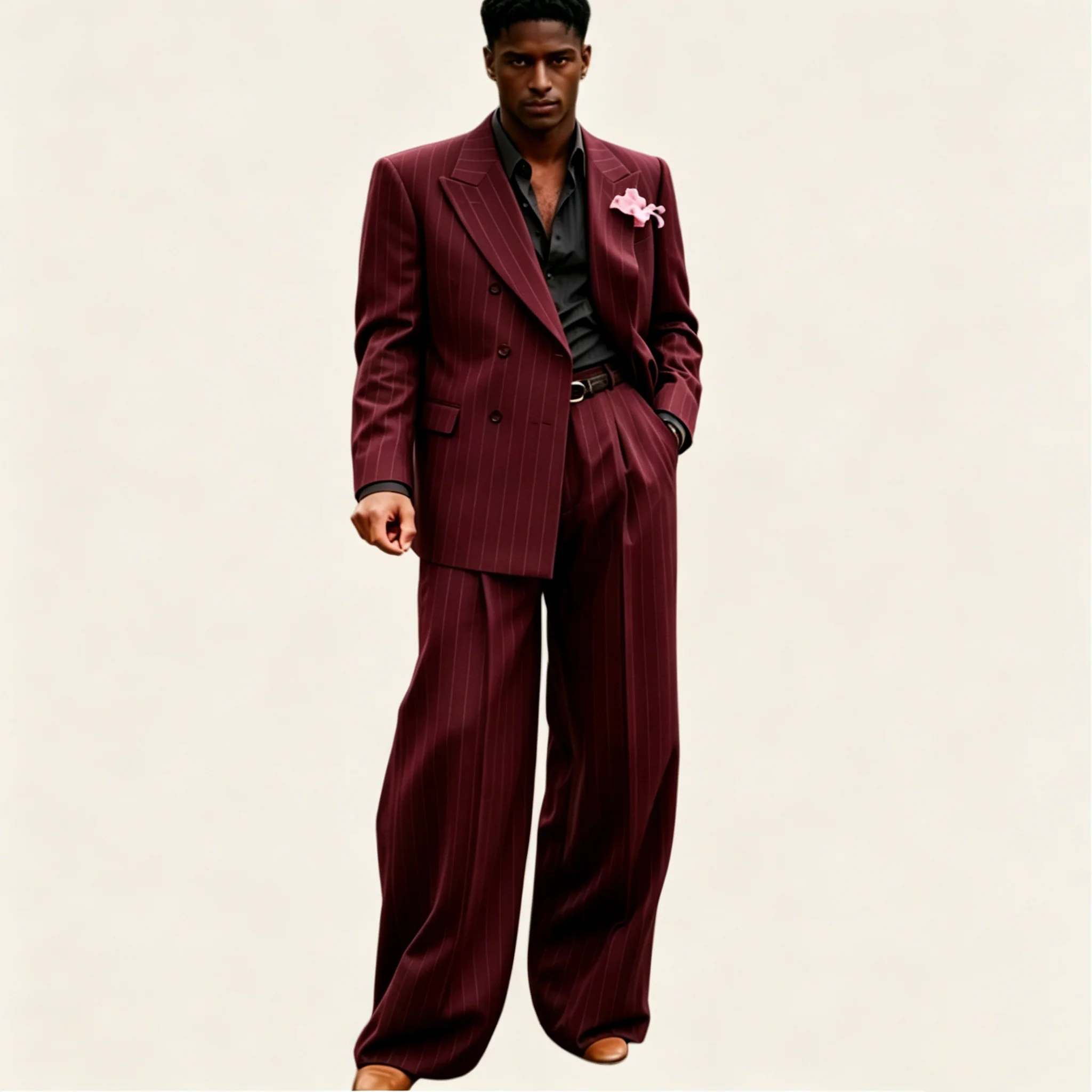 Africa Casual Men Suits 2 Pieces Double Breasted Wide Leg Pants Peaked Lapel Pinstripe Tuxedo Vintage Blazer Business Customized