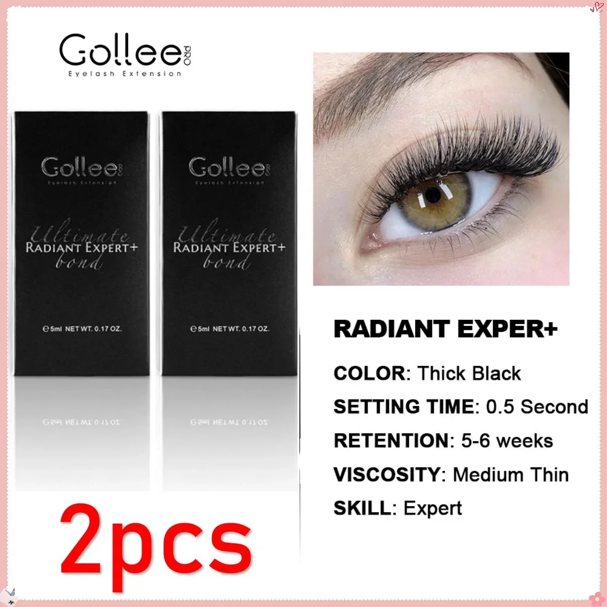 

2PCS Gollee Eyelash Glue 0.5s Fast Drying Lashes Glue Salon Artist Eyelash Extensions Glue Profession Eyelash Extension Supplies