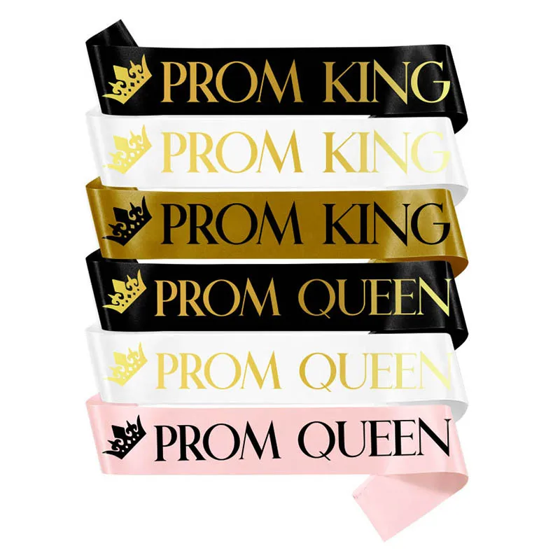 

Women Men White Prom King Queen Sash Black Pink Crown Satin Sashes Scarf Belt Shoulder Strap for Happy Prom Party Decoration 1pc