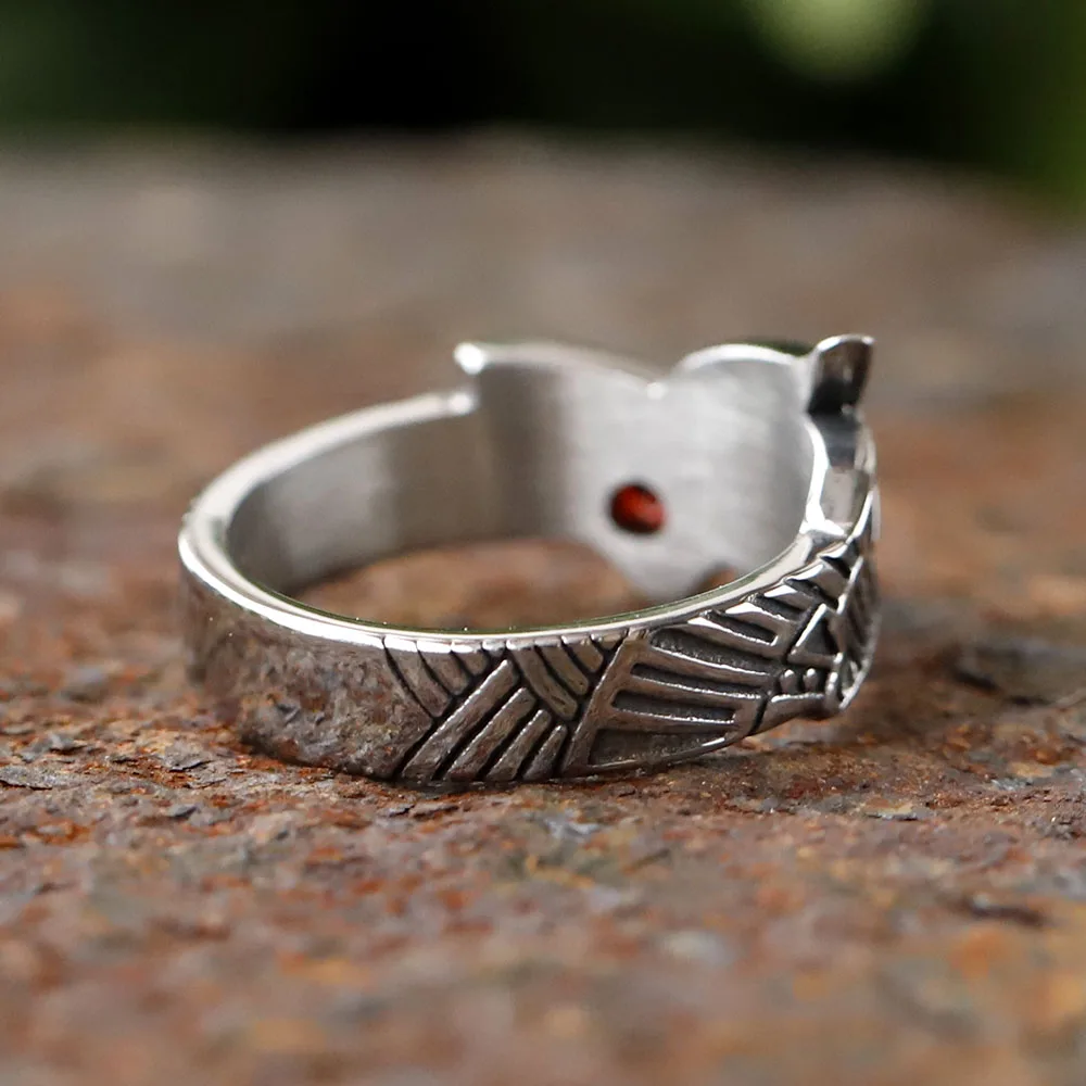 2024 new Stainless Steel Viking  Dragon Ring with Red zircon Men\'s Fashion Vintage Animal Dragon Ring Viking Jewelry Gift