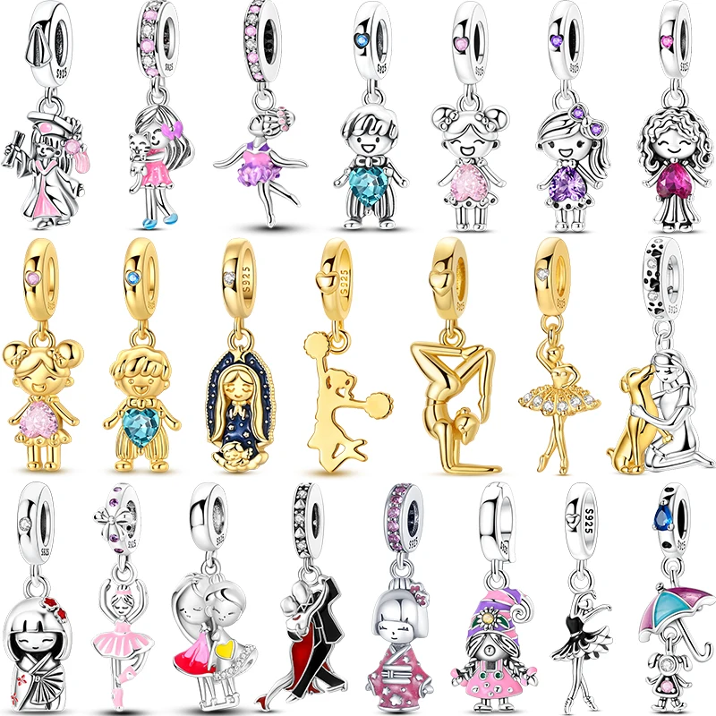 925 prata esterlina menino e menina casal amantes esmalte príncipe lua menina contas encantos caber pulseira original jóias presente moda