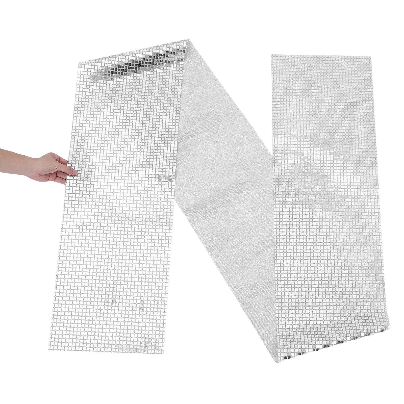 Silver Sequin Table Runner Disco Checkered Pattern 275x30cm Rectangular Wedding Birthday Holiday Party Decorations