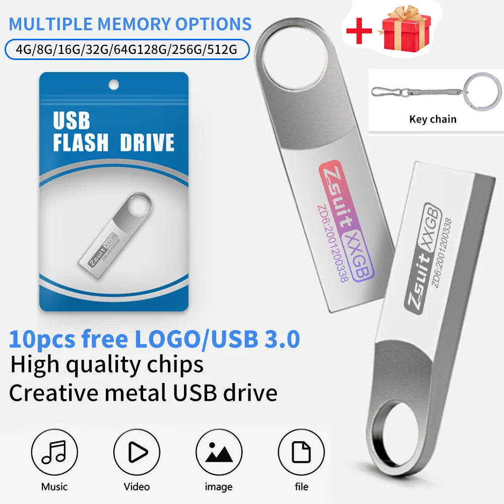 

10PCS/Wholesale USB Stick Mini Pen Drive 4GB 3.0 USB Flash Drive Pendrive Memory Stick 32GB 64GB Waterproof Metal Key Free Logo