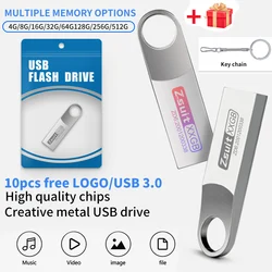 10PCS/Wholesale USB Stick Mini Pen Drive 4GB 3.0 USB Flash Drive  Pendrive Memory Stick 32GB 64GB Waterproof Metal Key Free Logo