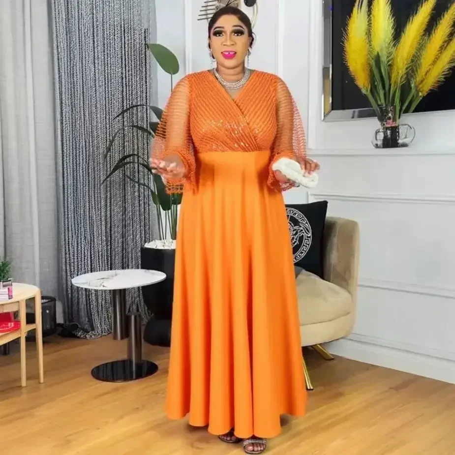 Gaun Pesta Afrika Ukuran Besar untuk Wanita Dashiki Ankara Payet Gaun Malam Pernikahan Elegan Turki Muslim Maxi Dress 2025 Terbaru