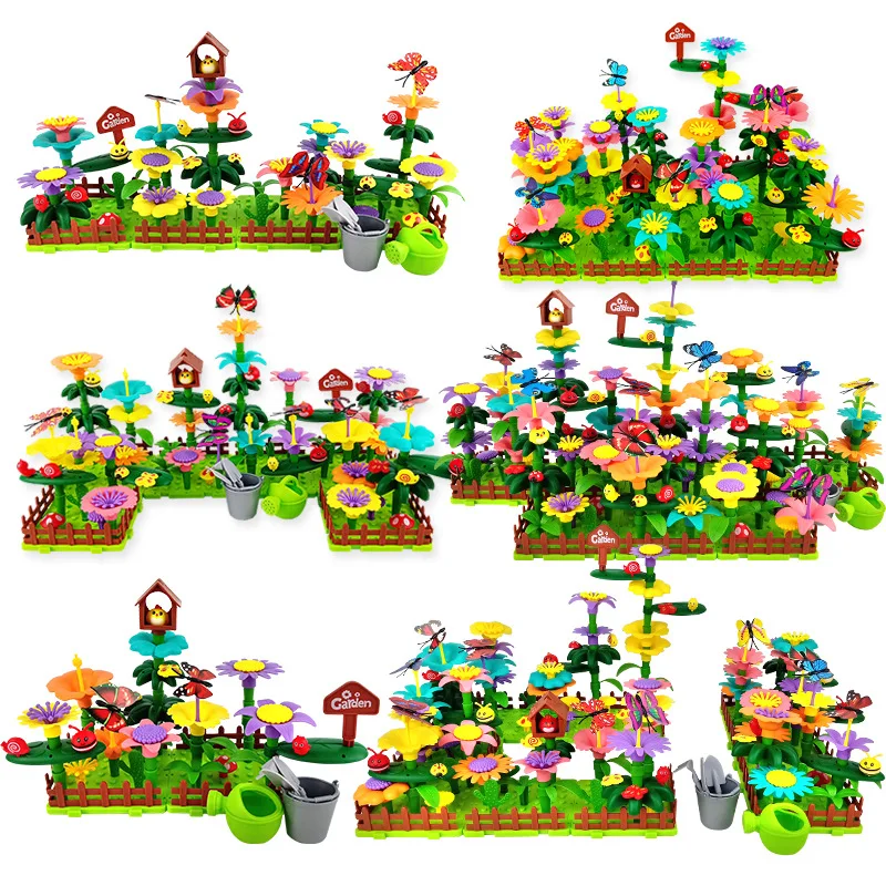 Bloco de construção infantil brinquedos multifuncional jardim diy arranjo flor do bebê quebra-cabeça desenvolvimento jardim quebra-cabeça