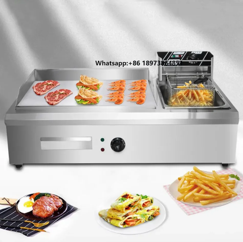 

High Quality Stainless Steel Electric Griddle and Fryer Table Top Appliance for Hotels 220V New Condition