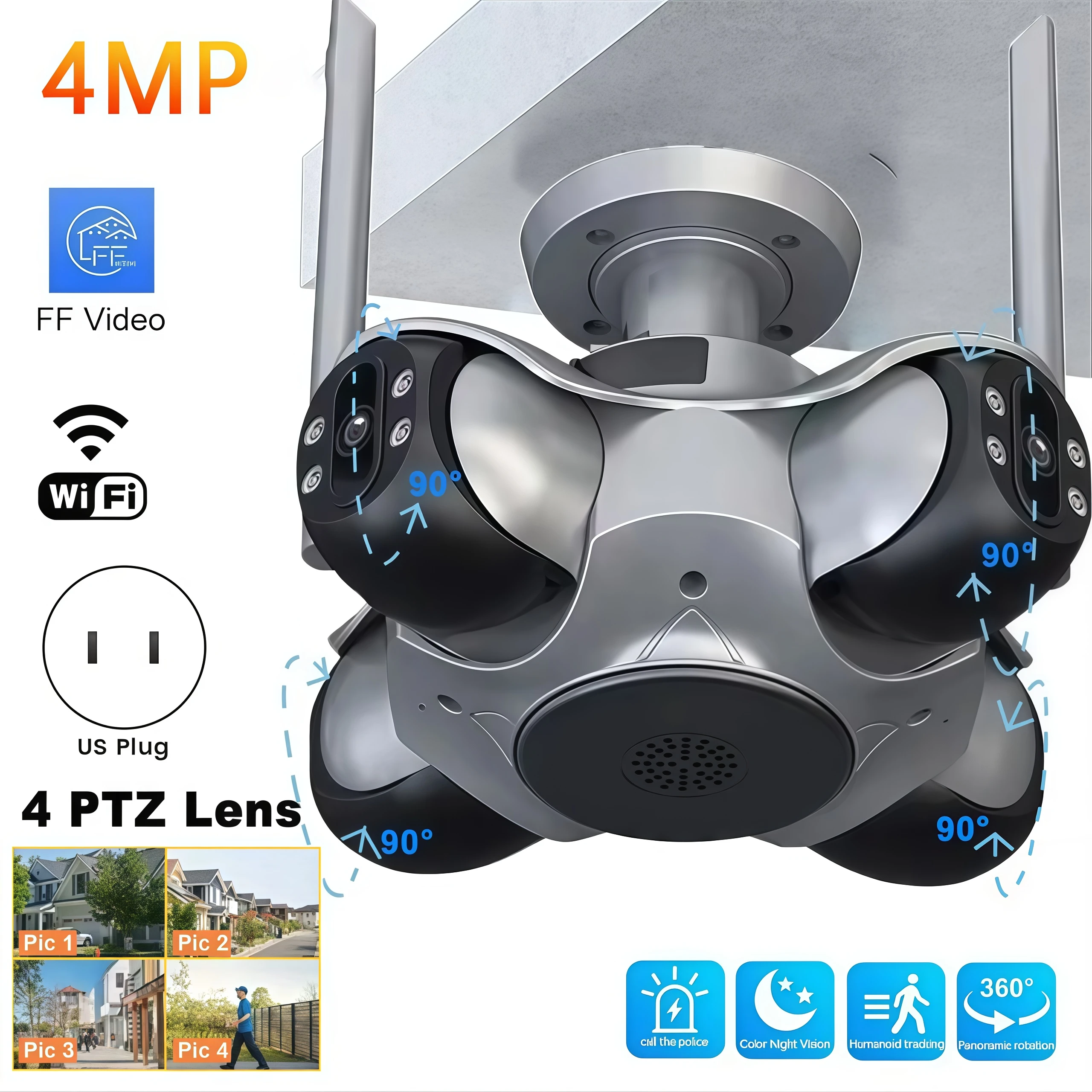 4K Wireless PTZ Camera 8MP HD 1080P Color Night Vision Outdoor Wifi IP Camera AI Auto Tracking CCTV Surveillance Security Camera
