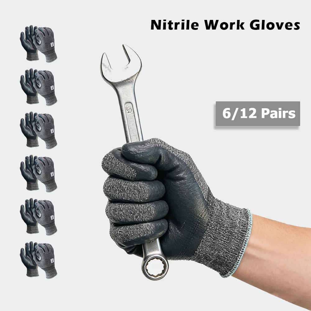 

6/12Pairs Safety Work Gloves, Smart Touchscreen, Reusable Silk Material, Flexible, Breathable, And Abrasion-resistant
