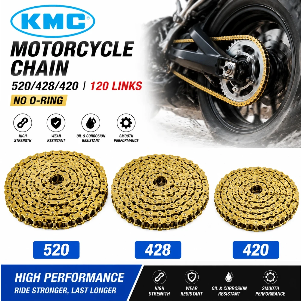 Original KMC 520 428 420 Motorcycle Chain 120 Links Gold Heavy Duty Drive Chain For Dirt Bike ATV Off Road Motorcycle Parts
