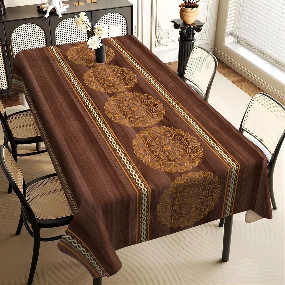 - 1pc High-grade Wood Grain Bohemian Style Runway Patterned Fabric with Simple European Style Patterned Tableclothzyc