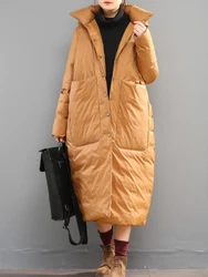 Winter Warm Coat Long Section Glossy Knee-length Down Jacket Classic Thickened White Duck Down Jacket Loose Slim Women's Coat