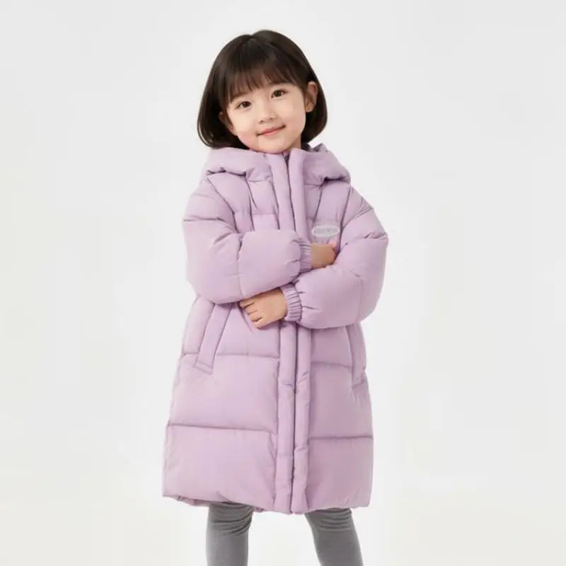 2026 Winter New Children Long Hooded Coat Plus Velvet Thick Girls Cotton Padded Jacket Kids Casual Warm Quilted Jacket