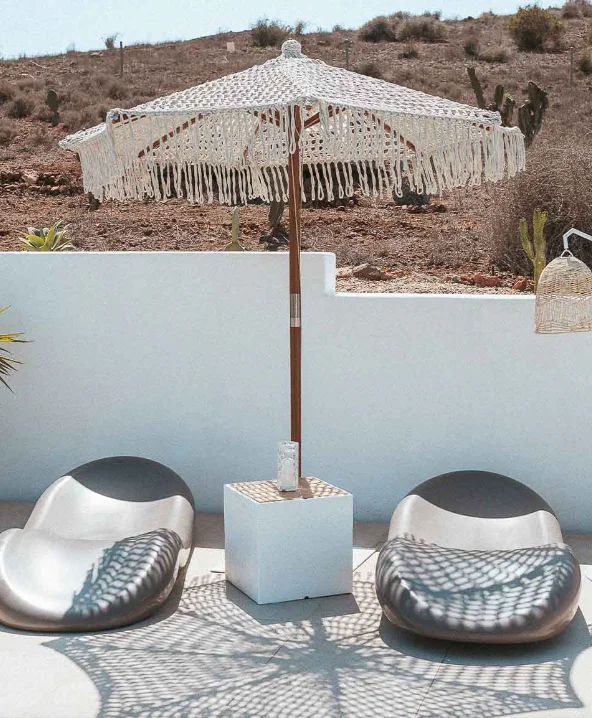 Wholesale  Foldable Macrame Boho Umbrella Outdoor Patio Aluminum Alloy Pole Granite Base Hotel Resort Garden Beach Wedding