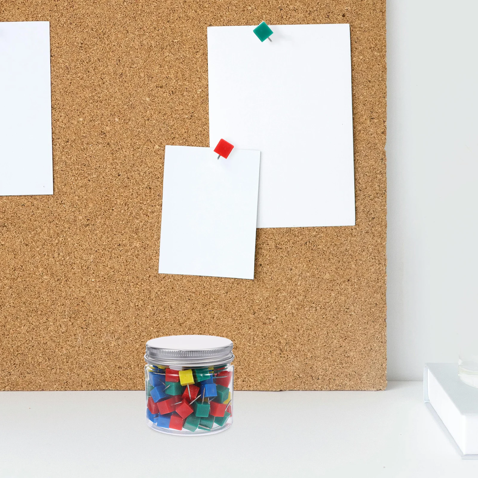 

100Pcs Colorful Square Pushpins Multi-Colored Map Tacks with Storage Can for Bulletin Boards Cork Strips Steel Push Pins