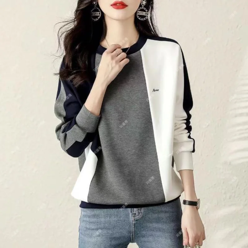 Imagem -05 - Simples Emenda Contraste Cor Moletons para Mulheres Versátil Casual Estilo All-jogo Novidades Fashion Outono Clássico Senhora Top