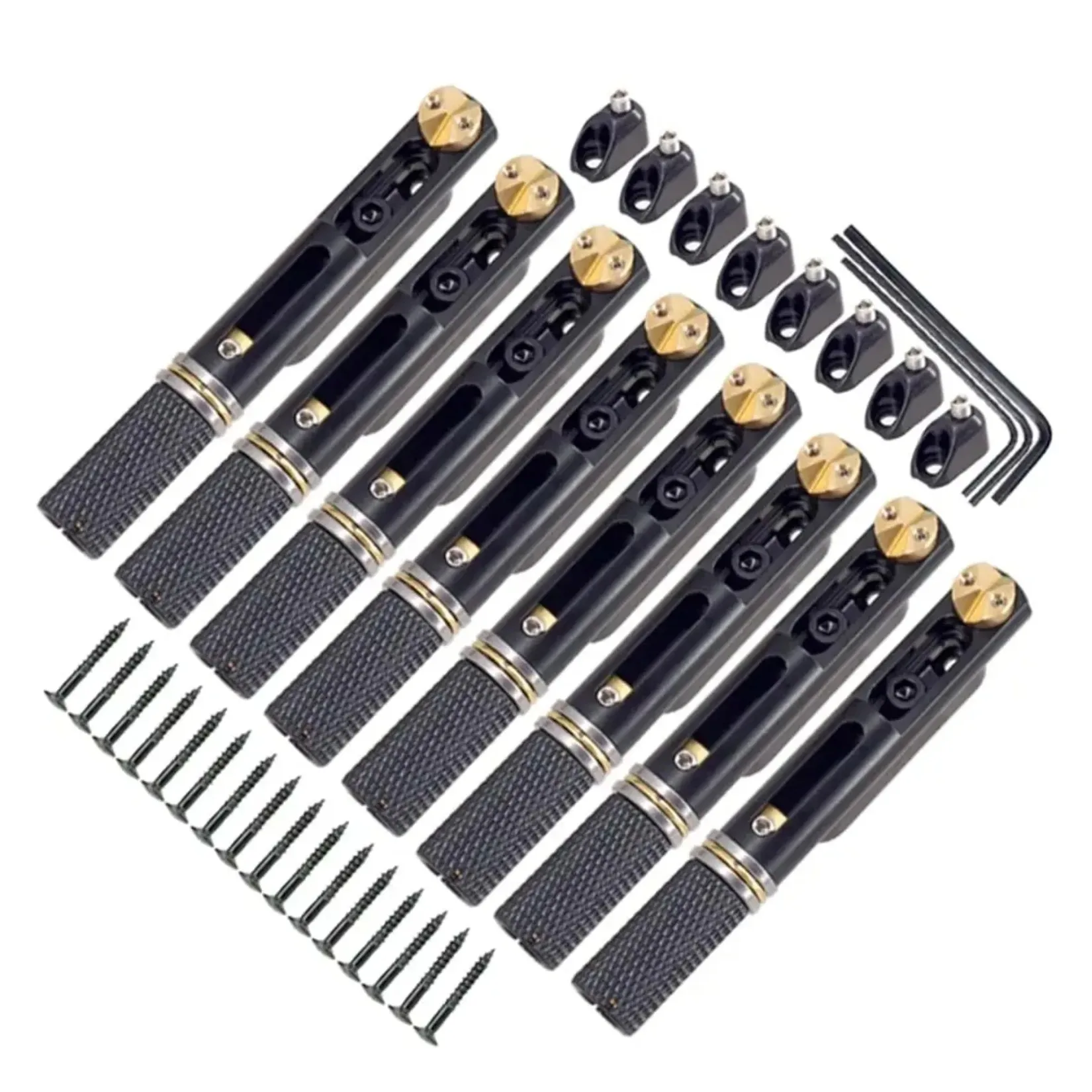 Headless Guitar Bridge Set with Nut and Wrench for 1/2/4/5/6/7/8 String Electric Guitar DIY Parts Chrome Black