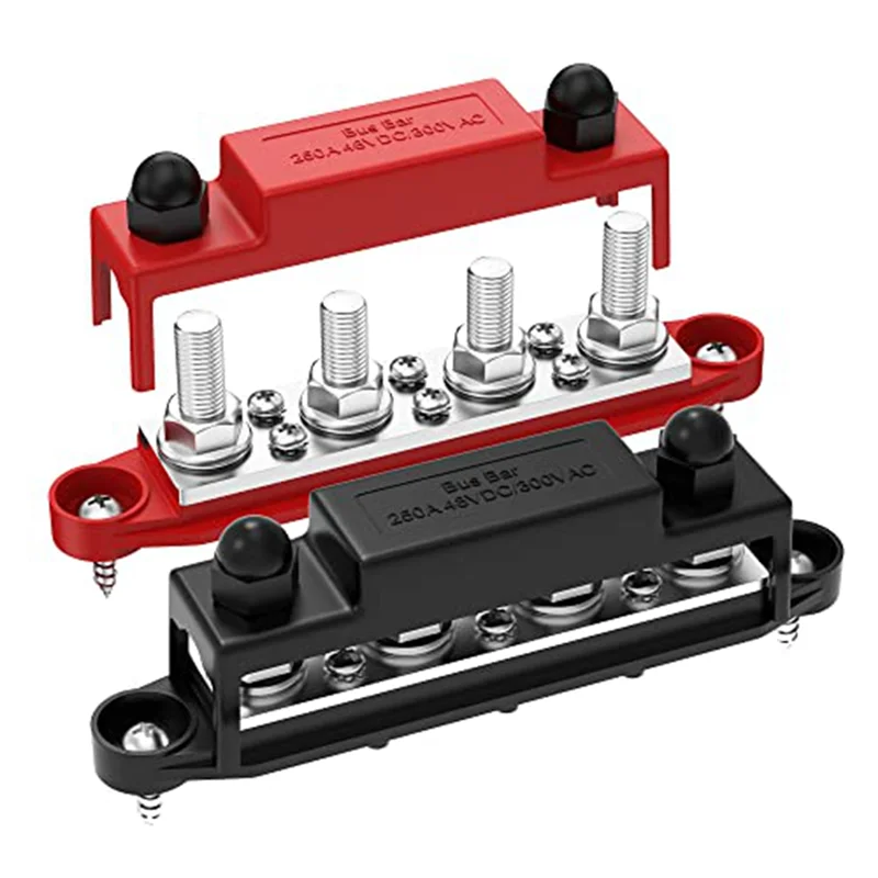 New 250A 12V Bus Bar Battery Power Distribution Block Car Audio 12 Volt DC Busbar 4 x 3/8Inch Posts 6 x 8 Screws