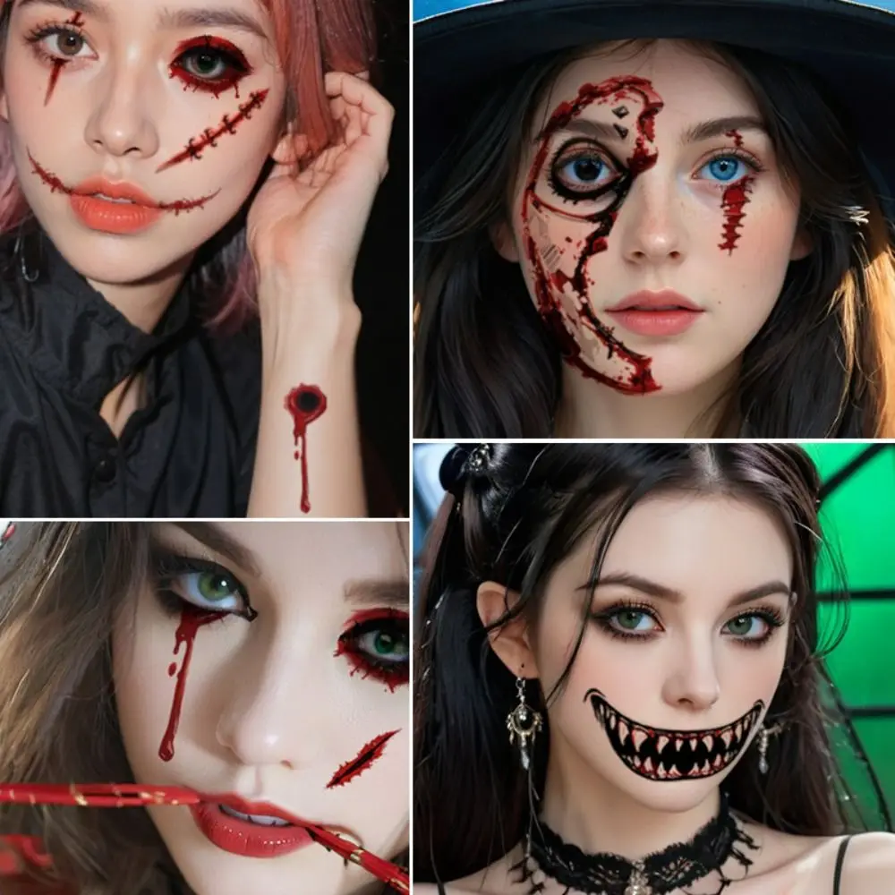 

30Sheets Big Mouth Halloween Tattoo Stickers Waterproof Disposable Face Sticker DIY Bloody Makeup Body Art Stickers