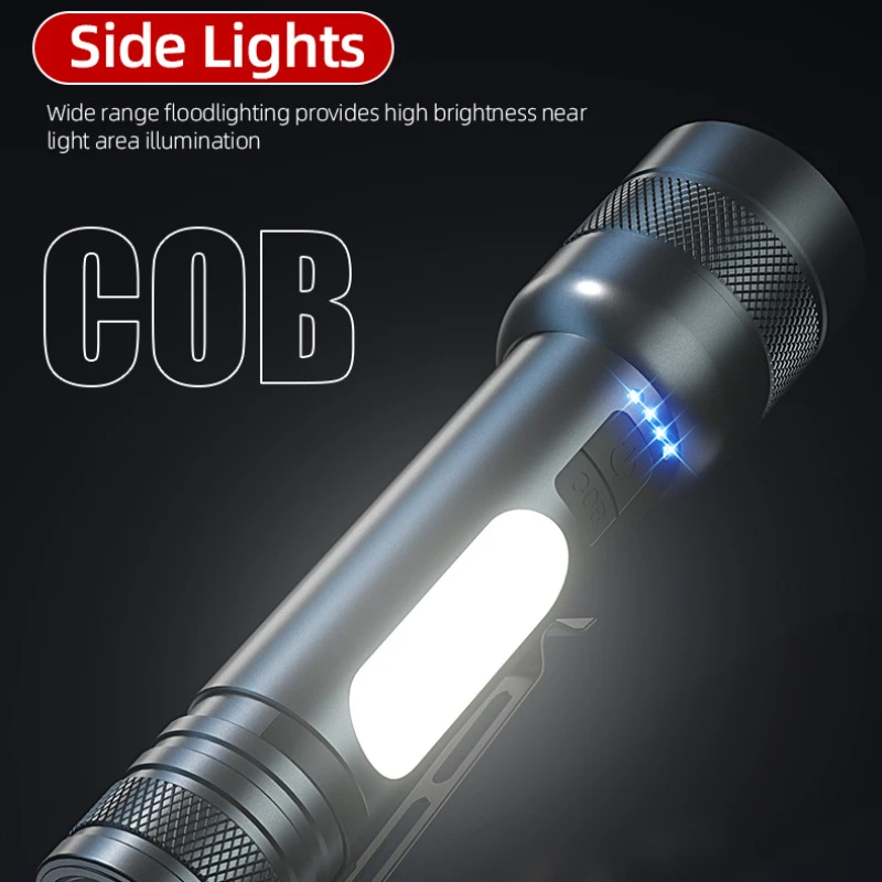 Outdoor Strong Light Flashlights Patrol Zoom Flashlight Waterproof Long Battery Life Multi-functional Charging Emergency Light