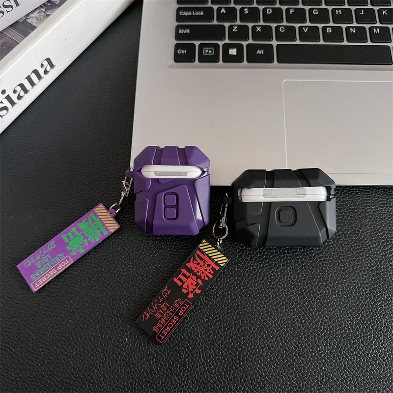 For Airpods Pro 2 Case,3D EVANGELION Anime TPU Shockproof Earphone Cover For Airpods 4 3 2 1 Cover With Keychain Funda