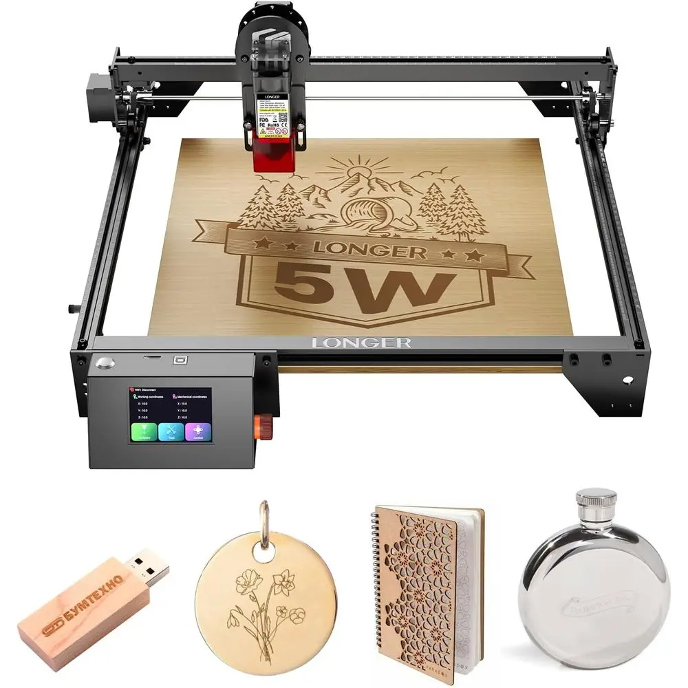 

Лазерный гравер LONGER, Ray5 5000 мВт, высокоточный лазерный резак для DIY-проектов с сенсорным экраном 3,5 дюйма, управлением через приложение, 400x400 мм