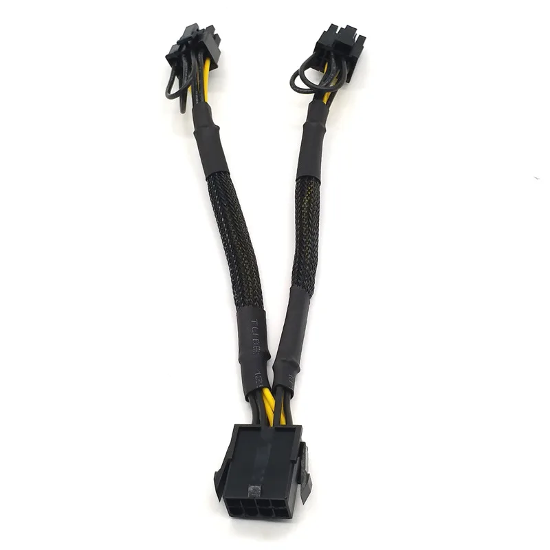 20cm Braided Y-Splitter GPU Adapter Cable PCIe 8 Pin Female To Dual 2X8 Pin(6+2) Male PCI Express Power Adapter Extension Cable