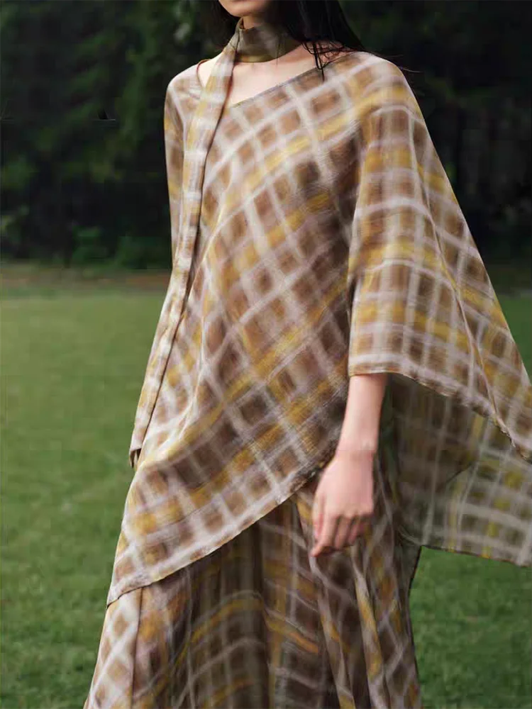 

Новая зимняя клетчатая юбка-миди, женское шило, пальто с запахом, 2022, модная этническая женская одежда, наряд для выступлений на сцене