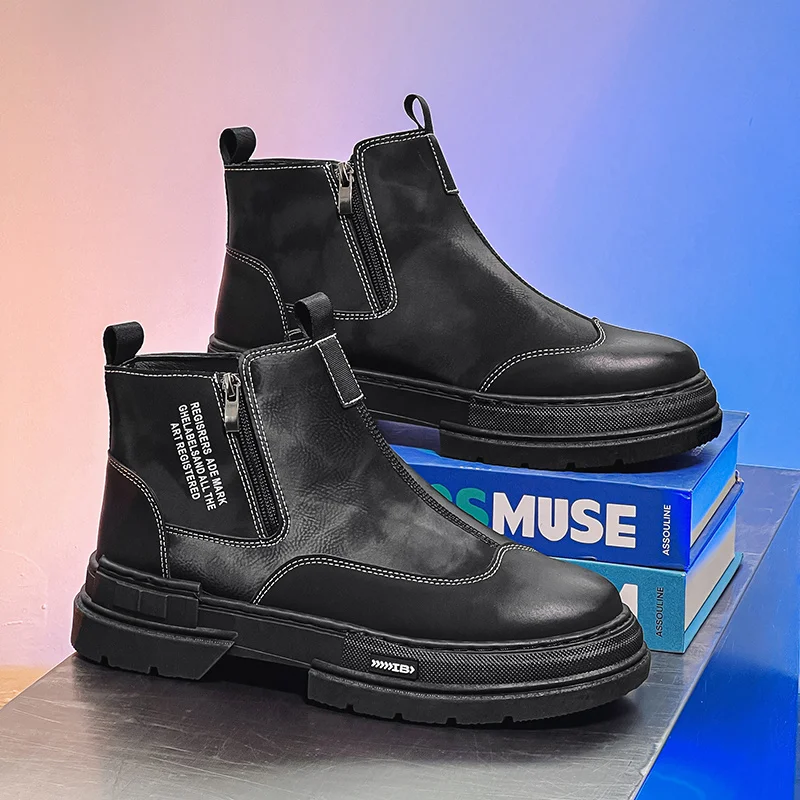 

Autumn Trend Black Man Chelsea Boots 2025 Designer Zipper Short Boots Men Outdoor Street Motorcycle Boots For Men botas de cuero