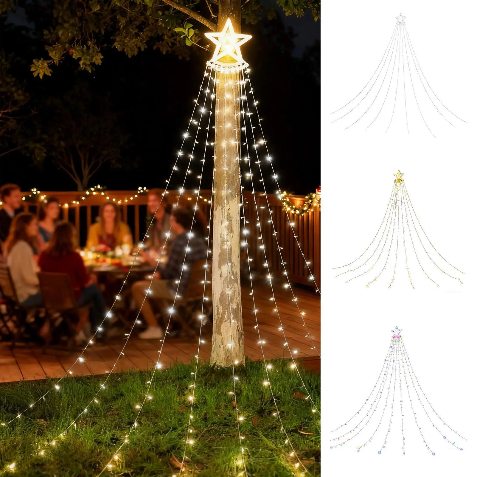 Solar Powered Christmas Lights 11Ft LED With Remote Timer LED Waterfall Christmas Tree Lights String For Garden Pathway Patio