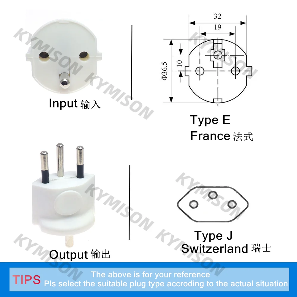 1PC European France TO Swiss plugs Travel Adapter 3 pin plug 10A 250V Power Plug EU to Switzerland Electrical Plug