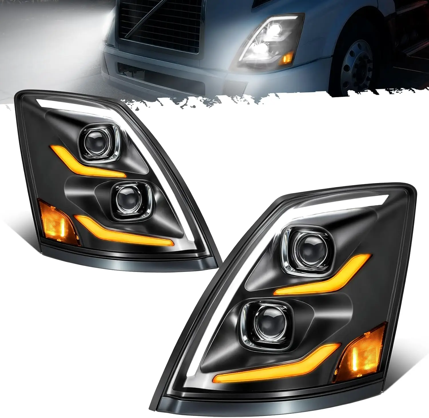 LED Headlights Assembly with Start Animation, High/Low Beam, Sequential Turn Signal, DRL & Marker Lights, DOT Approved, IP67 650