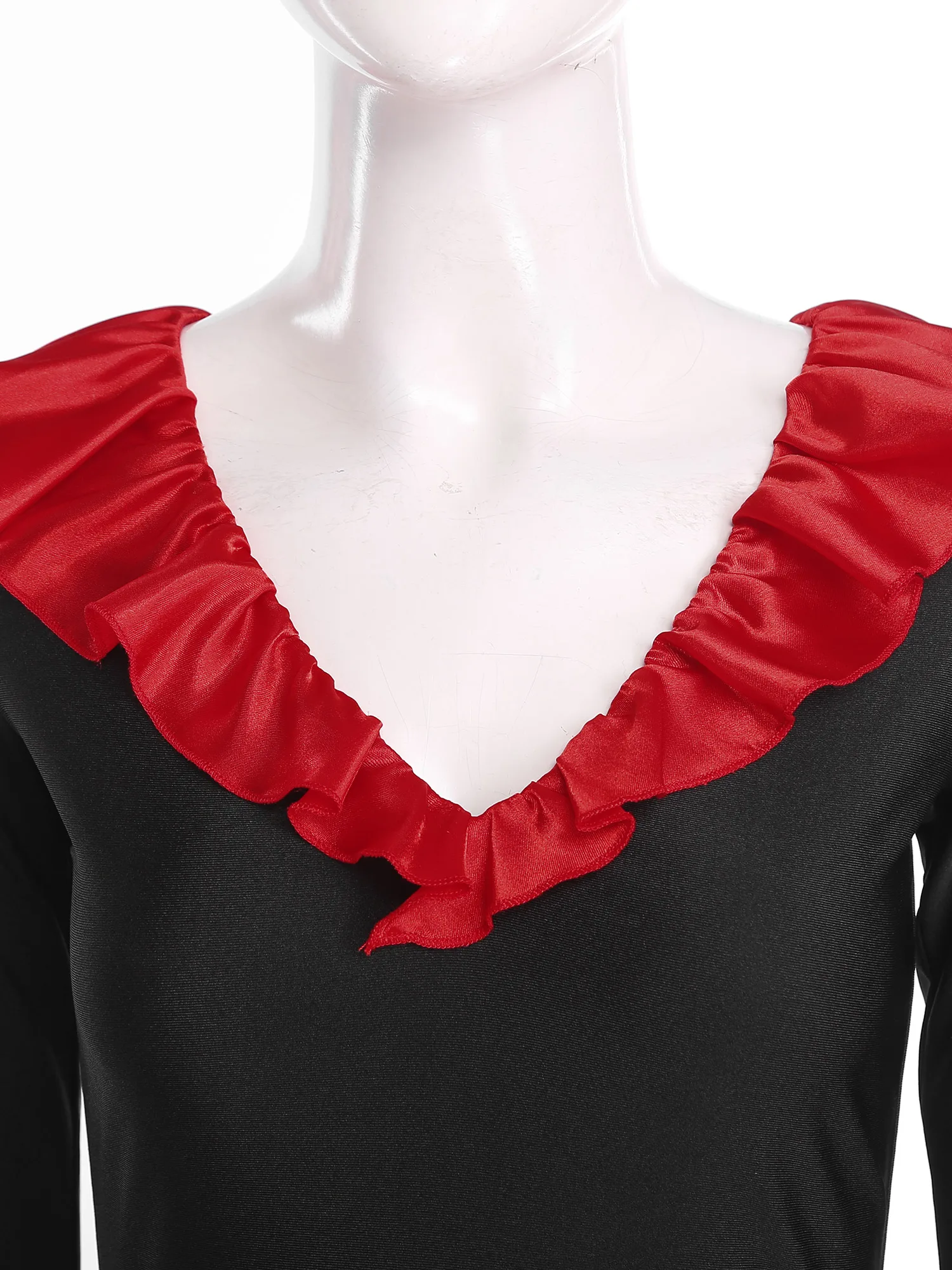 Women Long Sleeve Tiered Ruffled Big Swing Flamenco Dance Dress Spanish Paso Doble Ballroom Dancing Rumba Performance Dancewear