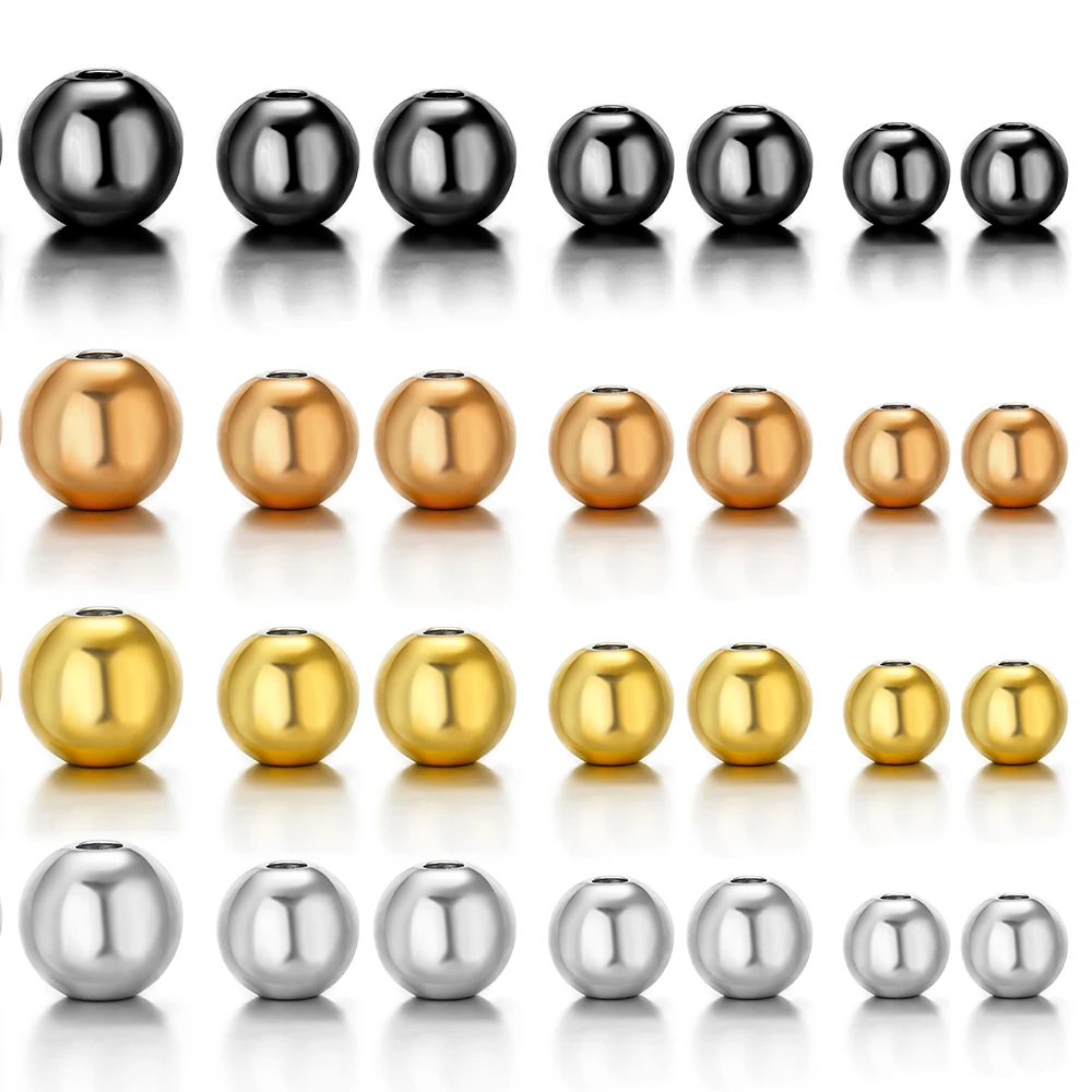 20-100pcs 3 4 5 6 8mm Stainless Steel Spacer Beads Round Ball Charm Loose Beads for DIY Bracelets Jewelry Making Supplies