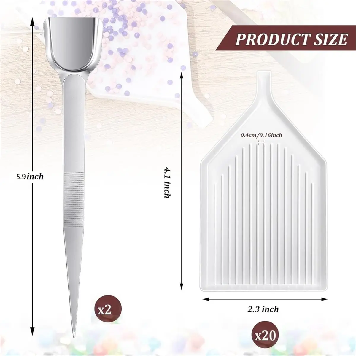 20 Pieces DiamondArt Trays and 2 Pieces Bead Scoop Rhinestone DiamondTweezers for Jewelry Making Gems Crystals