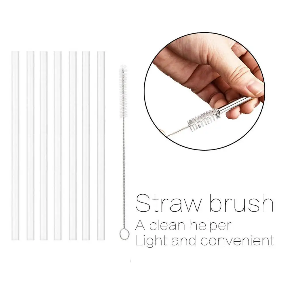 7pcs/set Straws Replacement With Cleaning Brushes Plastic Oz Reusable Clear 20/30/40 With Cup Straws Compatible K0R3