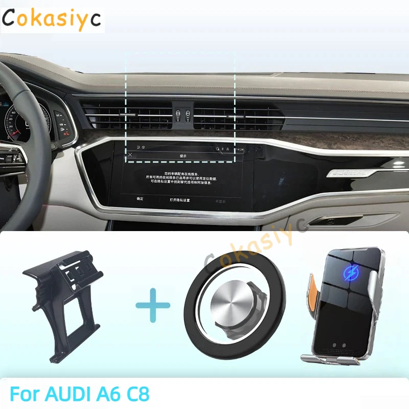 Suporte de celular magnético para carro com carregamento sem fio e sensor inteligente, feito sob medida para AUDI A6 C8 2019-2021 2022 2023 2024