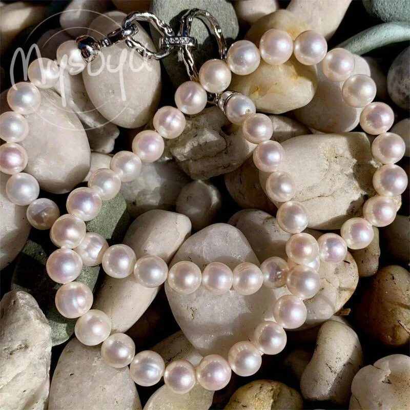 

MYSOYA 7-8 мм натуральный белый пресноводный простой жемчуг ожерелье разных размеров ручной работы DIY ювелирные изделия с подарочной коробкой подарок на день рождения и свадьбу