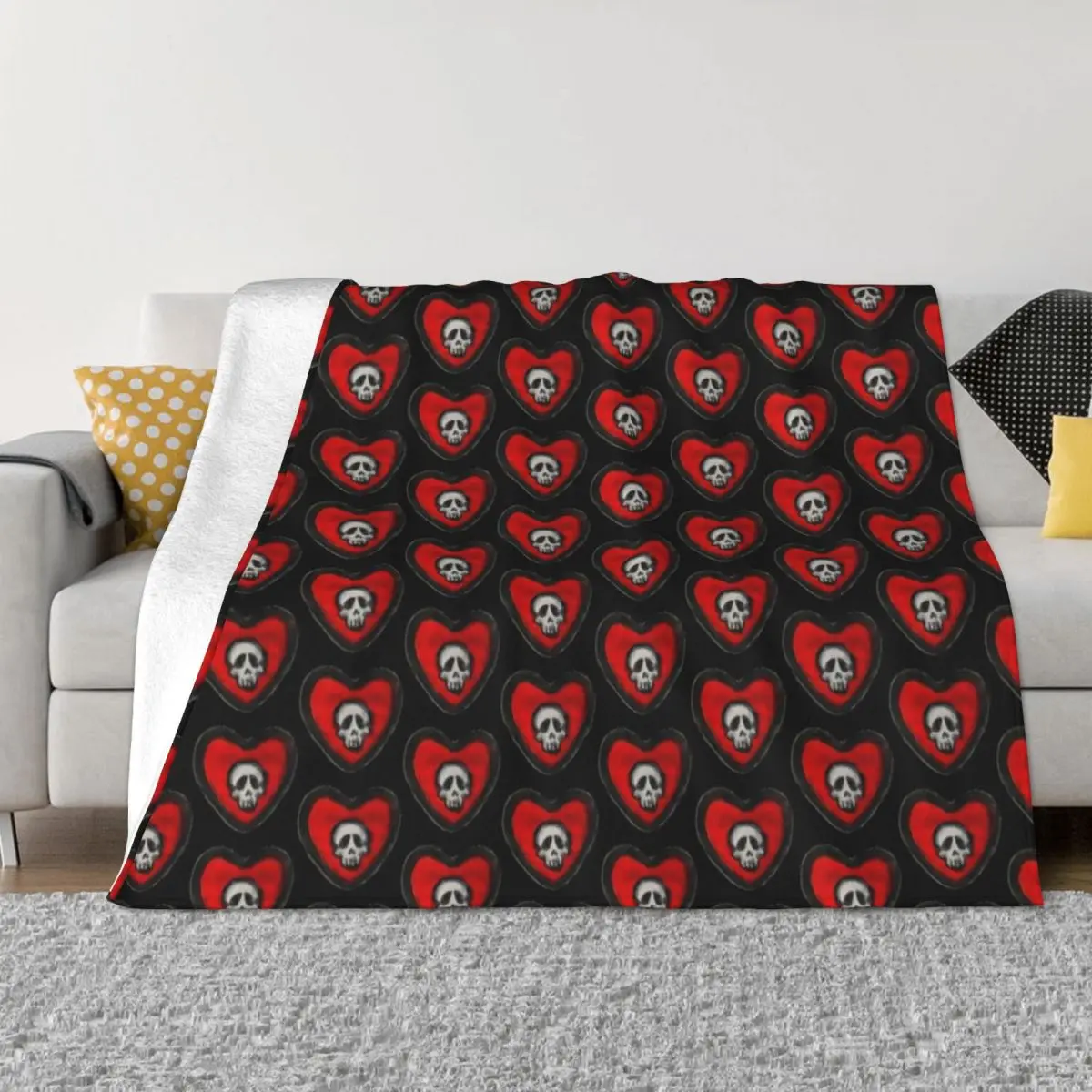 

Skull Heart Throw Blanket For Sofa Thin Hairy Fluffy Softs Blankets