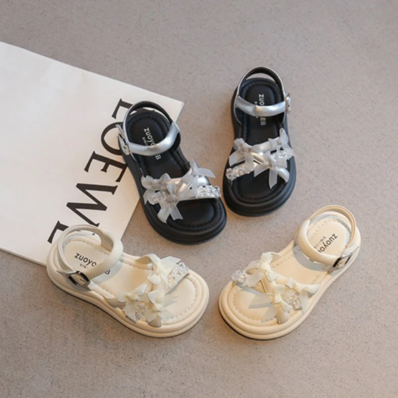 

Mumoresip Children's Summer Sandals Princess Elegant Girls Causal Shoes with Bow Rhinestone Wedding Party Kids Open-toe Sandals