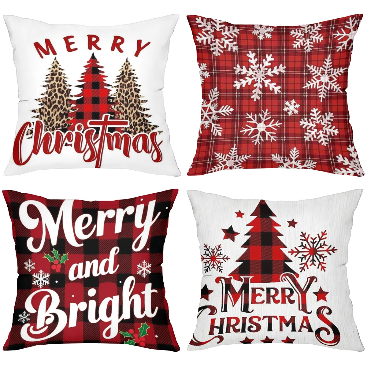 2D flat printing Merry Christmas Pillows Red Plaid Snowflake Design Polyester pillowcase sofa corative cushion cover