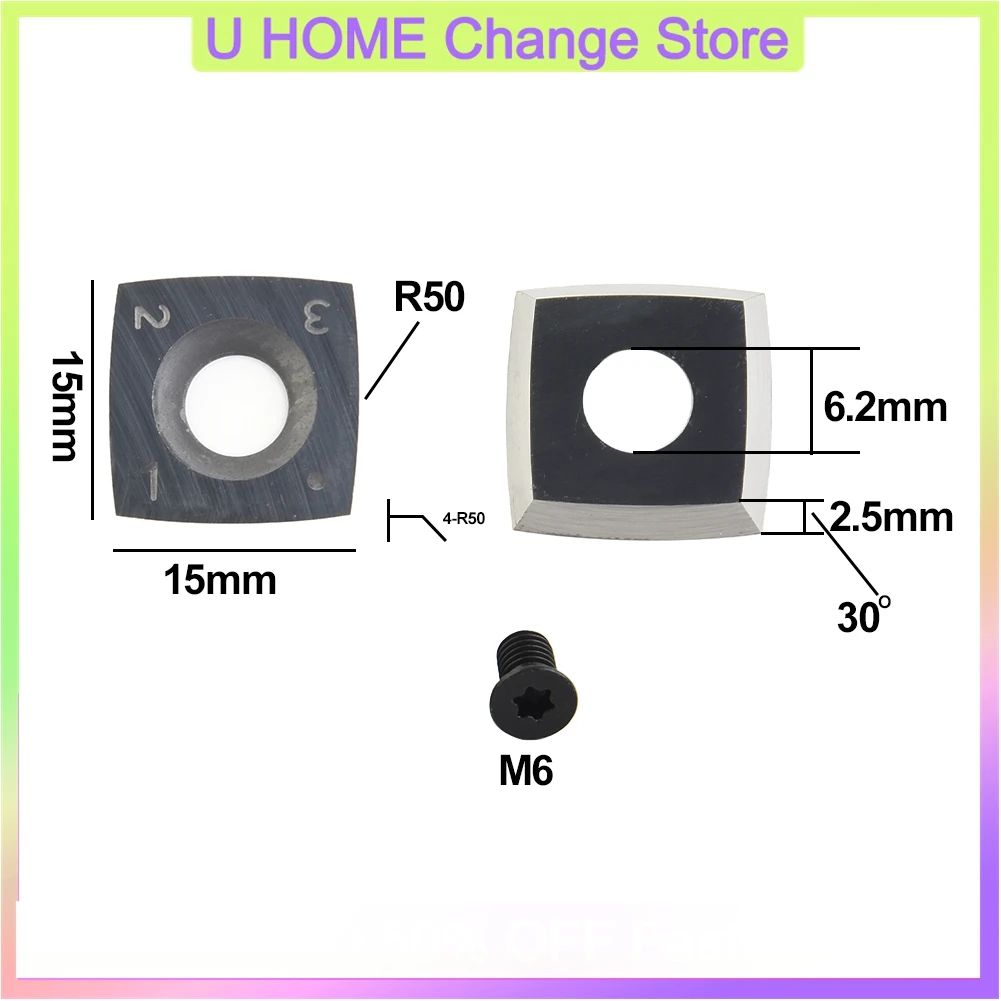 

10 шт. 15x15x2,5 мм-R150 квадратные твердосплавные режущие вставки, замена радиуса + винты для деревообрабатывающих строгальных головок, токарные станки с ЧПУ