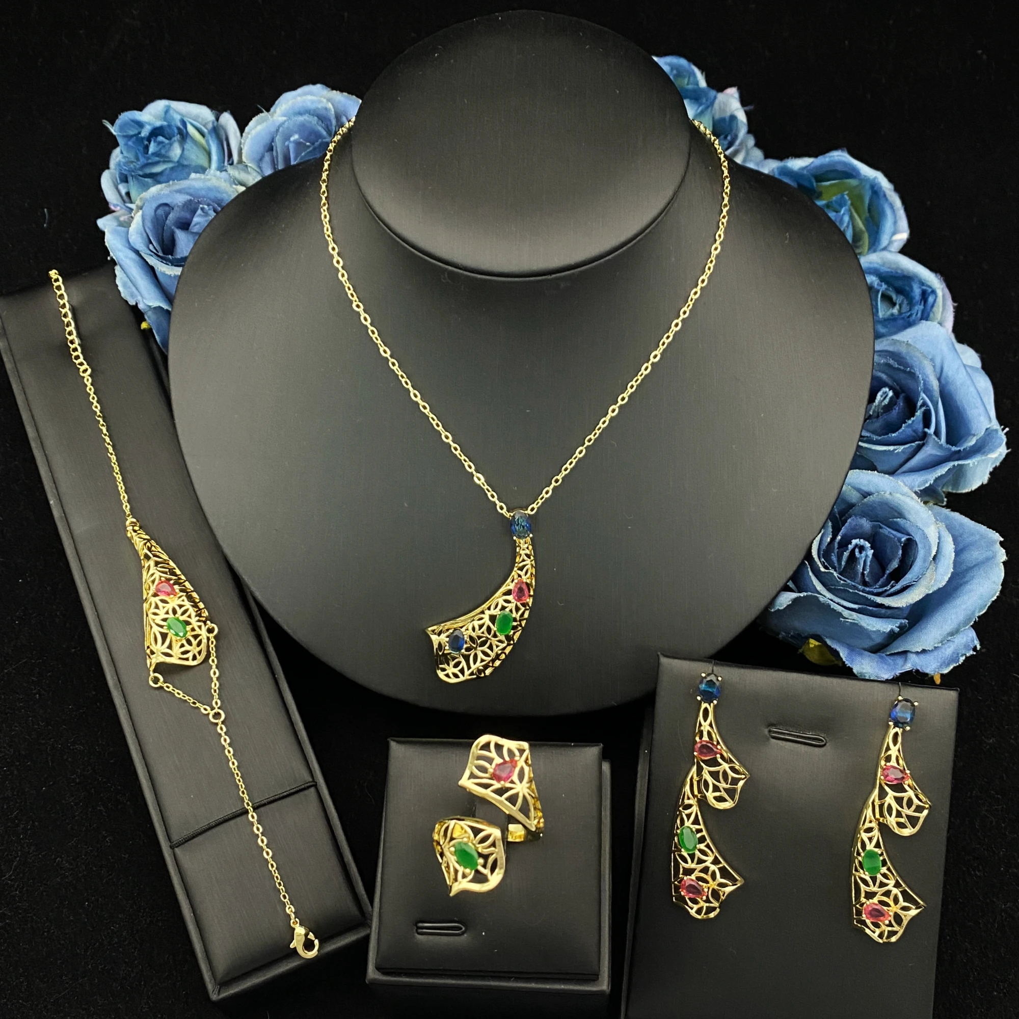 

Модный ювелирный набор JRH Dating Gathering: позолоченные медные украшения с цирконами для женщин – колье, серьги, кольцо, браслет