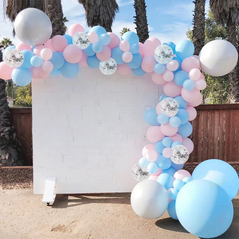 Dekorationsset für die Geschlechtsenthüllungsparty, Macaron Blau Rosa Ballon-Girlande, Bogen-Set, Babyparty, große Ballons