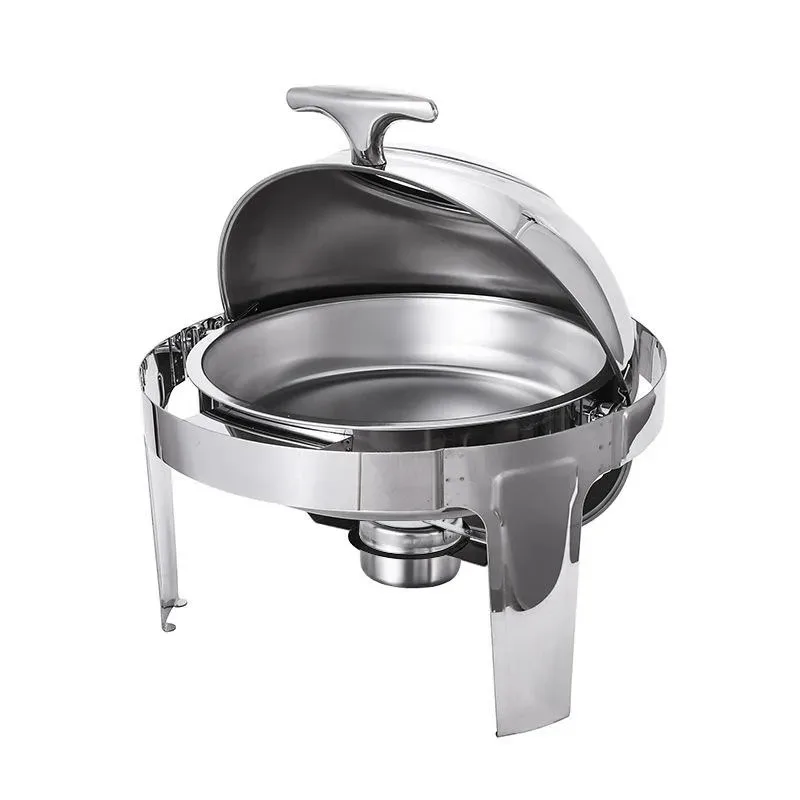 Roll Top Alcohol-Fueled Food Warmer Buffet Stove Stainless Steel Chafing Dish 6L Capacity 85-100C Temperature Control For