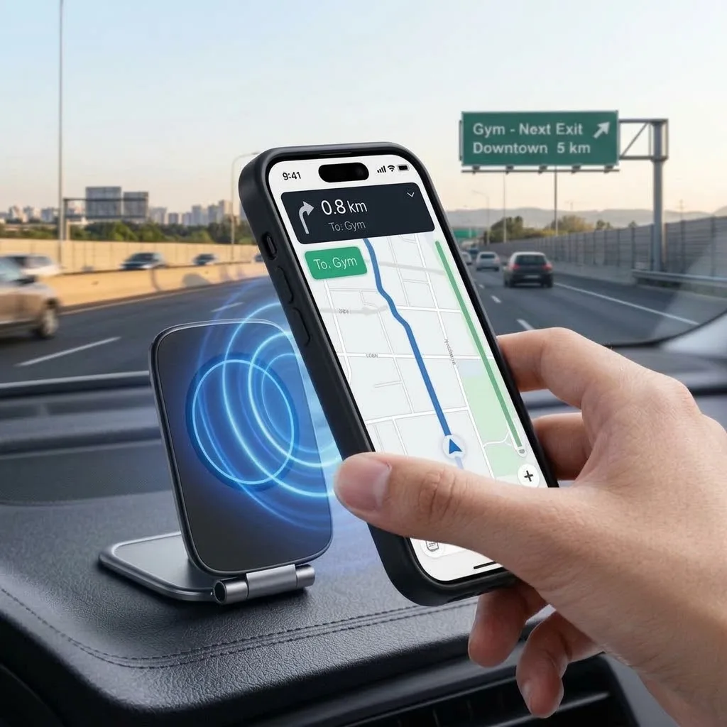 Universal Magnetic Car Phone Holder Ultra Thin Foldable Dashboard Adhesive Mount Anti Shake One Hand Operation Bracket