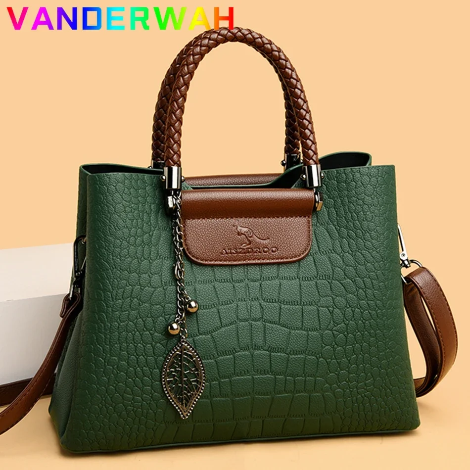 Brand Genuine Leather Handbags Luxury 3 Layers Alligator Crossbody Bag for Women Female Shoulder Sac Designer Ladies Tote Bags