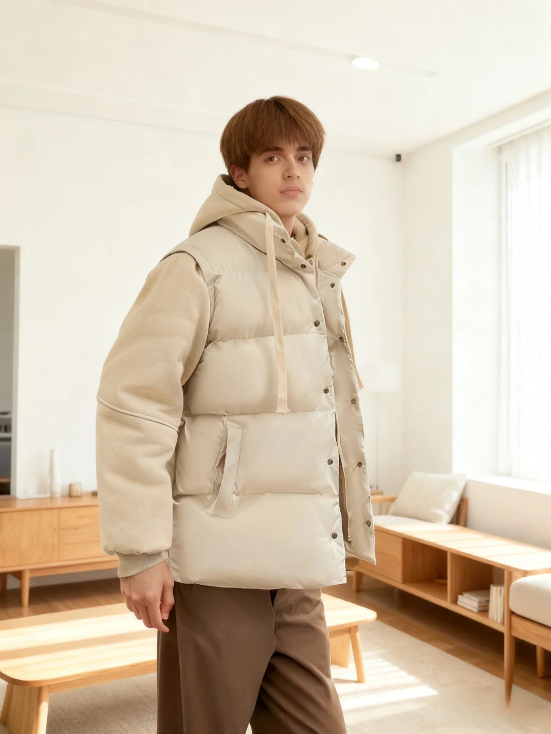 

Unisex Winter Jacket, Thickened Windproof Thermal Cotton Coat with Detachable Faux Fur Hood for Cold Weather